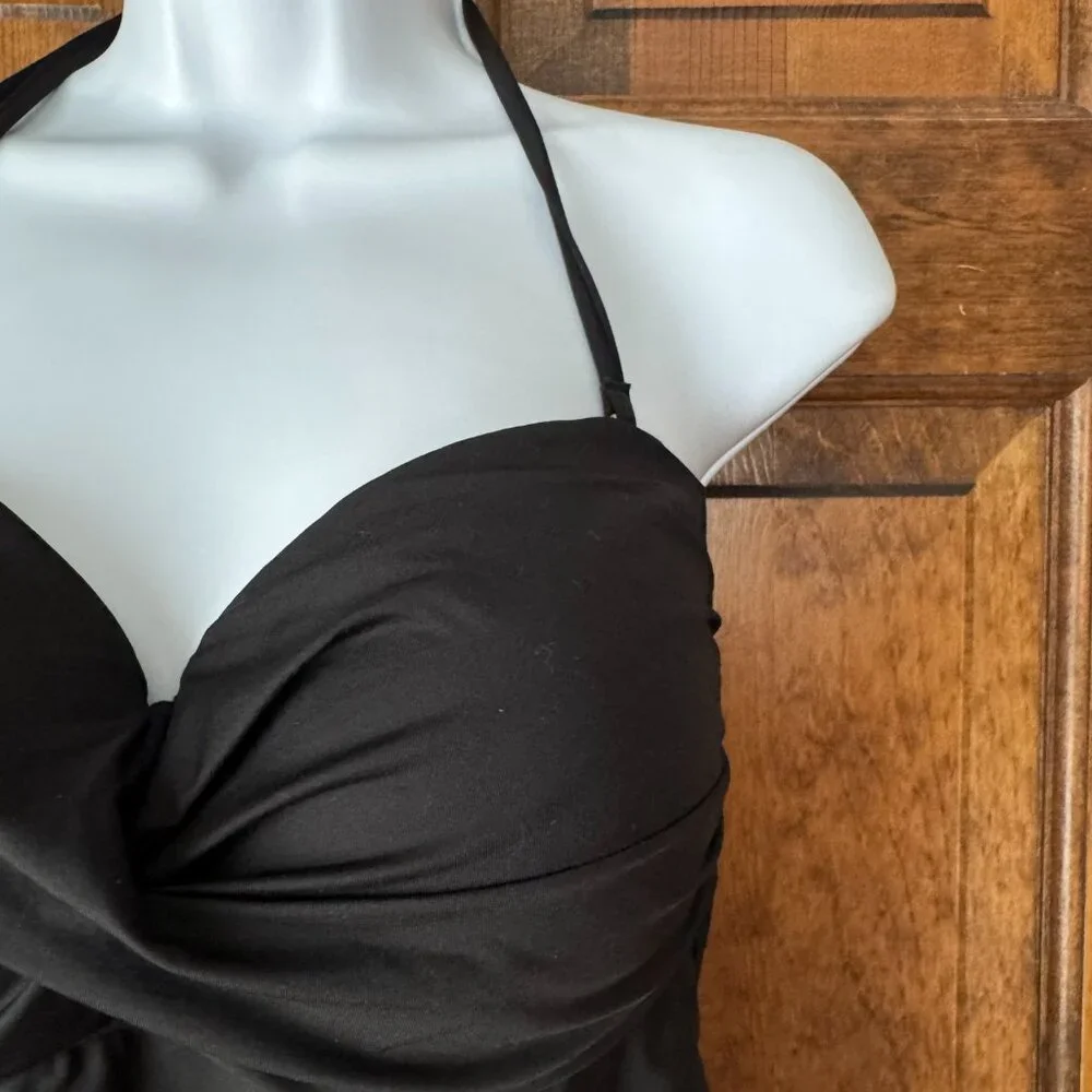 Anne Cole Black Tankini Top w/Removable Strap Large